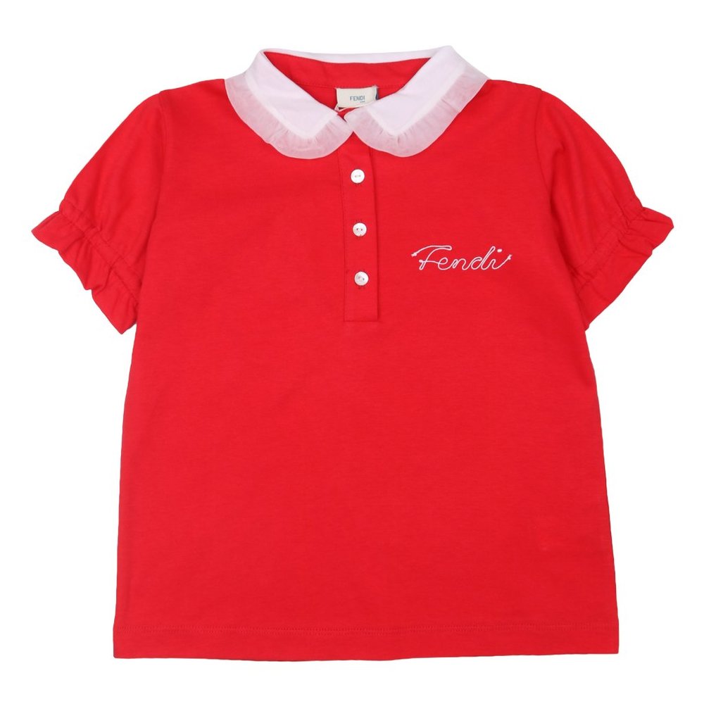 Fendi Girls Polo Shirt w/ Mesh Peterpan Collar